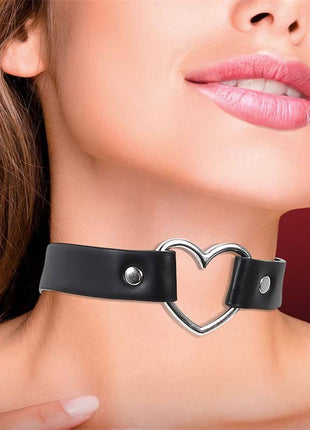 Collar with Heart Choker Stile Vegan Lether One Size