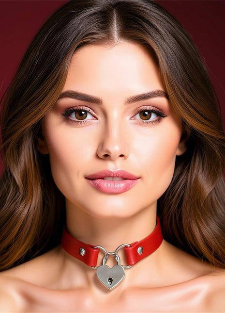 Collar with Heart Lock Vegan Leather One Size