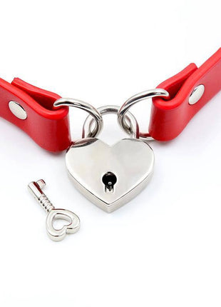 Collar with Heart Lock Vegan Leather One Size
