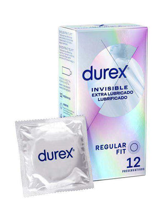 Pack of 12 Condoms Invisible Extra Lub ultra-thin lubricated condoms for enhanced sensitivity and comfort
