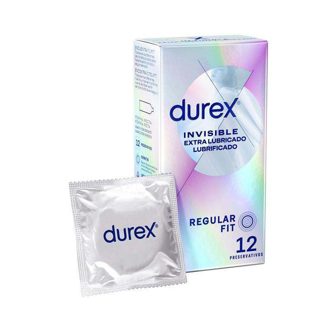 Pack of 12 Condoms Invisible Extra Lub ultra-thin lubricated condoms for enhanced sensitivity and comfort
