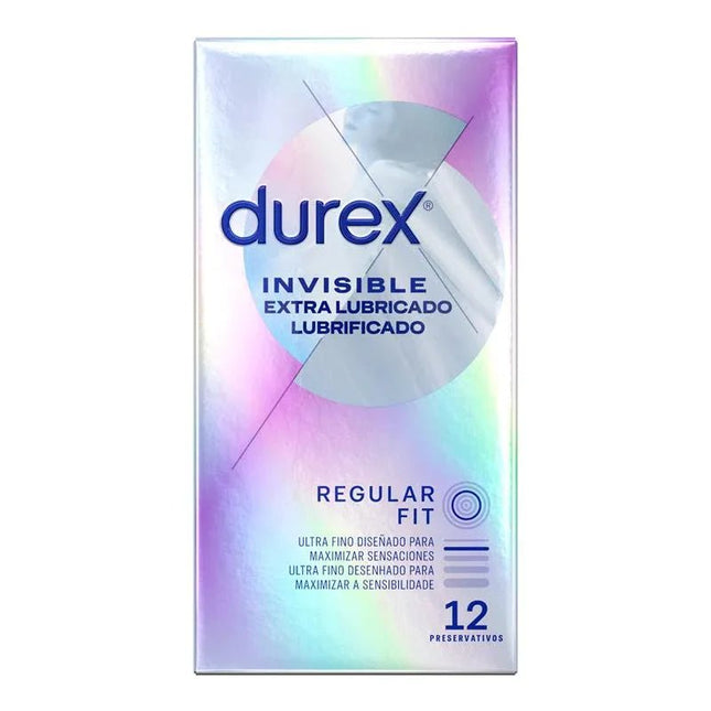 Pack of Condoms Invisible Extra Lub 12 ultra-thin lubricated condoms for enhanced sensitivity and protection