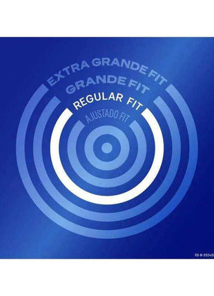 Condoms Natural 6ud blue package with concentric rings and extra large, grande fit, regular fit and ajustado fit labels