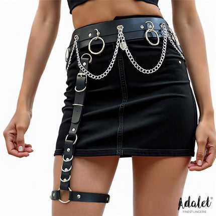 Coral Vegan Leather Garter Belt with Leg Ring and Chain One size