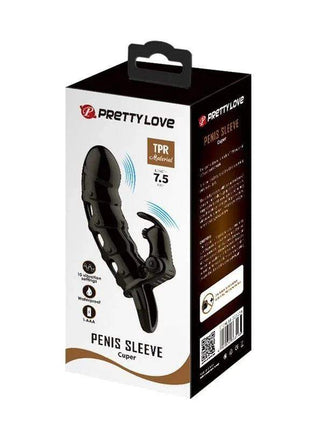 Cuper Penis Sleeve with vibration and built-in clitoral stimulator for adjustable solo or couples play