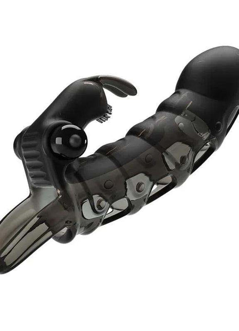 Cuper Penis Sleeve with vibration and built-in clitoral stimulator for adjustable solo or couples pleasure