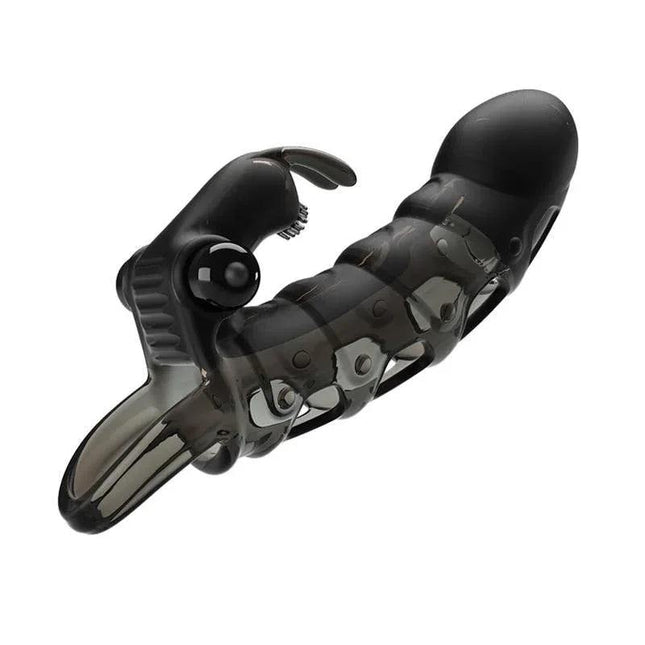 Cuper Penis Sleeve with vibration and built-in clitoral stimulator for adjustable solo or couples pleasure