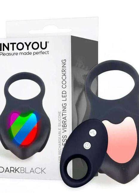 Darkblack vibrating silicone ring with LED remote control and USB charging