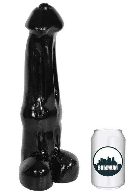 Dildo Dragon 29 cm, glossy black sculpted design with rounded tip, curved shaft and prominent rounded base.