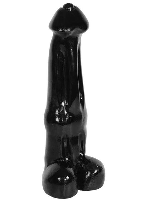 Dildo Dragon 29 cm black glossy sculpted dildo with a curved, ridged shaft and rounded base