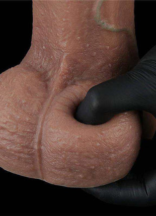 Dildo Dual Layered Silicone XXL 11, realistic flesh-toned silicone shaft with textured surface and rounded tip