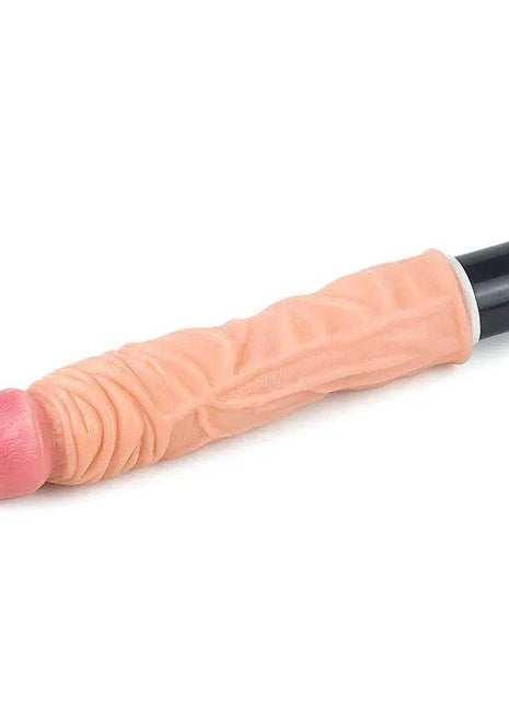 Dildo Flexi 9.5 in peach flesh tone with realistic ridged texture, pink tip and black end cap