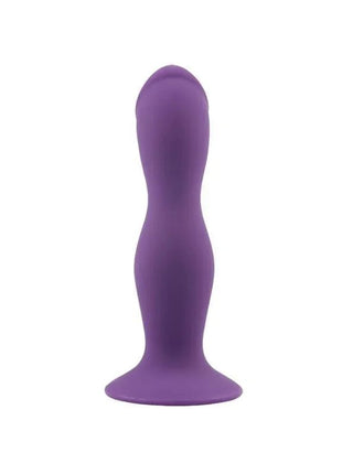 Purple silicone dildo for harness play, body-safe and compact design