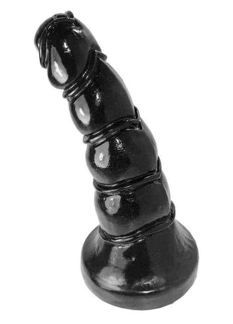 Dildo Gabo 25 cm in glossy black material, with a segmented ridged shaft and wide flared base.
