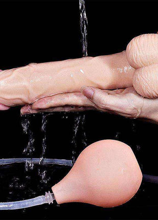 Dildo Squirting 9 Natural in flesh-toned PVC with a realistic ridged shaft, suction cup and squeeze bulb
