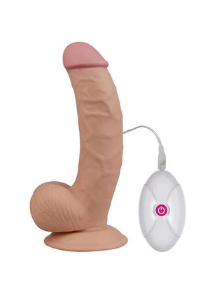 Dildo The Ultra Soft Dude in flesh-toned soft material with realistic veins, curved shaft, suction cup base and wired remote