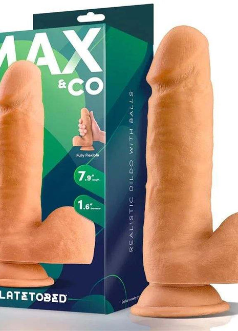 Dimi Realistic Dildo in peach-toned silicone with realistic contours, raised veins, rounded base, and no visible testicles.