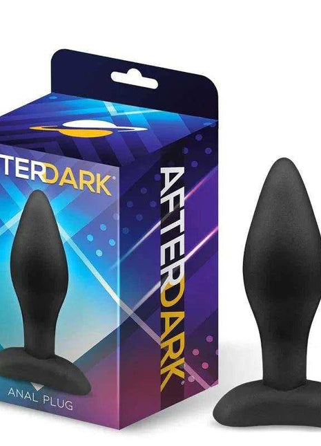 Dolmen Butt Plug with a matte black silicone finish, tapered bulb-shaped body and wide flared base