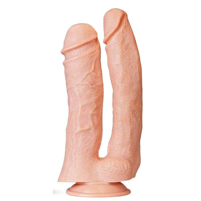 Double Dildo King 12 Flesh realistic dual-shaft king-size dildo with suction base for synchronized stimulation