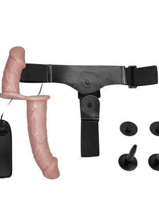 Strap-On with Double Dildo with Vibration Flesh