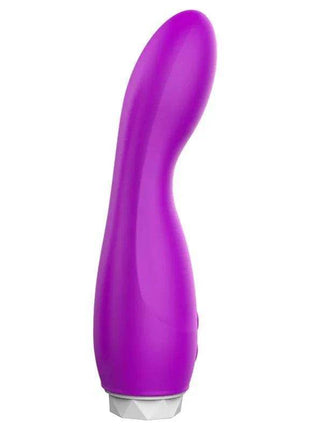 Douby Vibe Silicone Purple vibrator with a smooth, glossy purple body, curved ergonomic shape and silver base