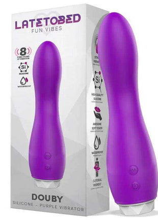 Douby Vibe Silicone Purple vibrator in smooth purple silicone, with a tapered ergonomic body and two control buttons