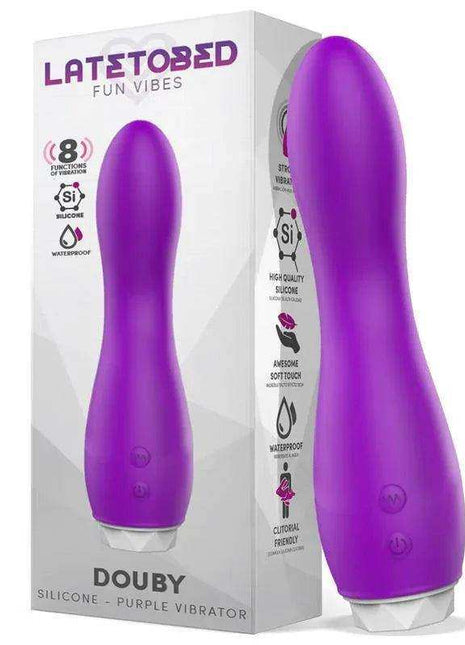 Douby Vibe Silicone Purple vibrator in smooth purple silicone, with a tapered ergonomic body and two control buttons