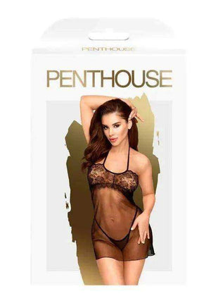 Dress All Yours Black sheer black lingerie chemise with lace floral cups, halter straps and a short fitted cut