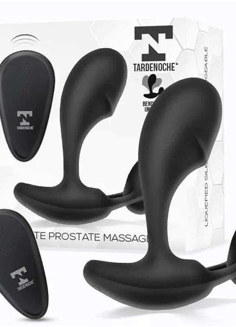 Dual Stimulator P-spot and Perineum in matte black silicone, with dual curved stimulation arms and remote controls