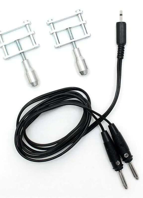 Two electro shock clamps with cables and 2.5 mm jack for Rimba Power Box devices