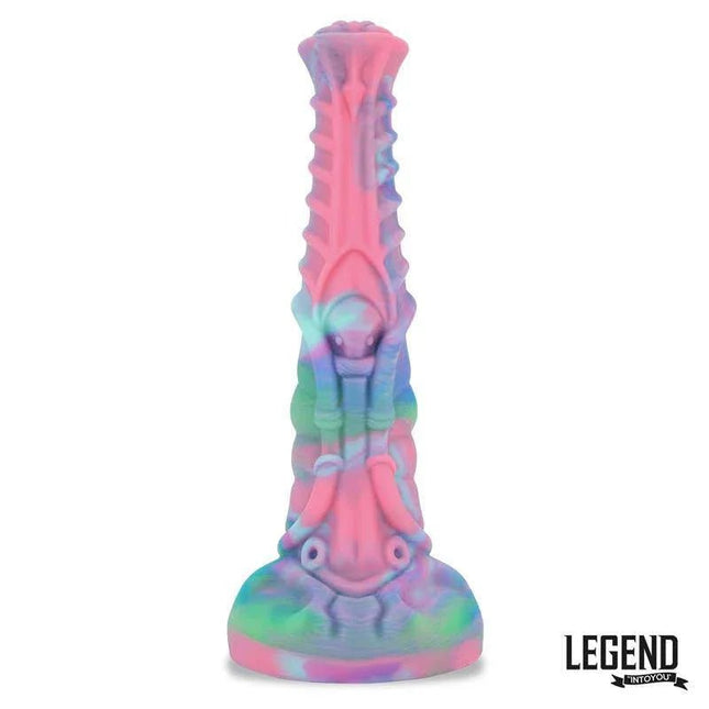 Equither liquid silicone dildo with equine-inspired design, 21.4 cm length, textured ridges, and suction cup base for hands-free play