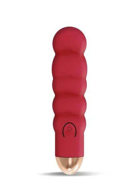 Ewon Stimulator 10 Speeds in deep red silicone with a ribbed ergonomic body, power button and metallic tip