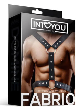 Male chest bondage harness made of adjustable vegan leather straps for ethical fashion and comfort