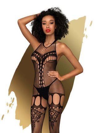Fancy Me Mesh Body with Garter sheer bodysuit featuring adjustable straps and garter attachments for a chic, elegant look