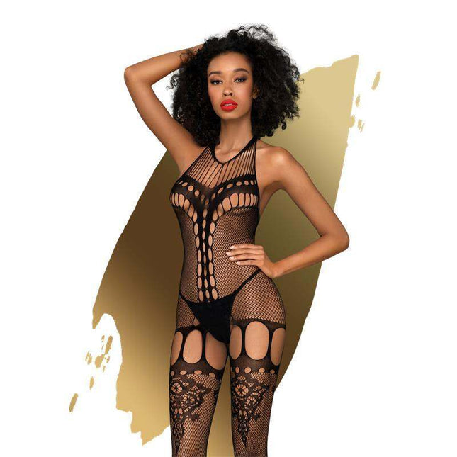 Fancy Me Mesh Body with Garter sheer black lingerie with adjustable straps and garter belt