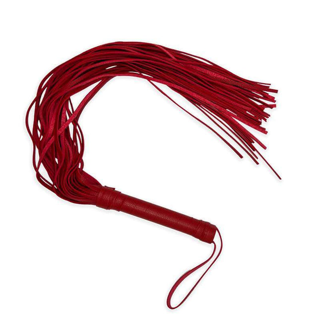 Red 69 cm Fantasy Flogger with ergonomic handle for comfortable impact play