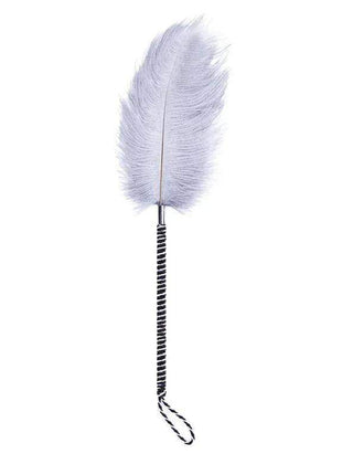 Black and white feather tickler with wrapped handle 46 cm