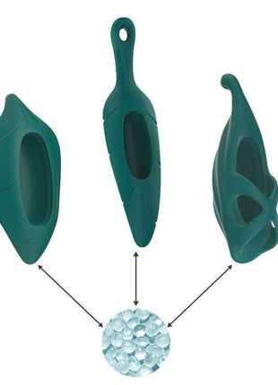 Female Vibrator set with a teal stimulator and three sculpted sleeves featuring smooth, contoured openings