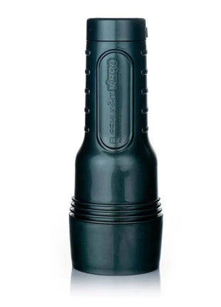 Fleshlight Vibro-Pink Lady Touch sleeve in a dark teal plastic casing with a tall ribbed grip and rounded base