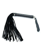 Flogger 35 cm with black leather tails and a textured ergonomic handle featuring a wrist loop