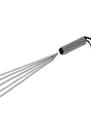 Flogger Metal 50 cm with a black woven handle, wrist loop and five silver metal chain tails
