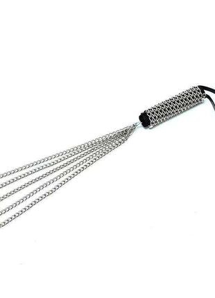 Black metal flogger 50 cm with five tails for BDSM impact play