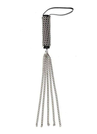 Flogger Metal 50 cm with a silver chain handle, black wrist loop, and five long metal chain tails.