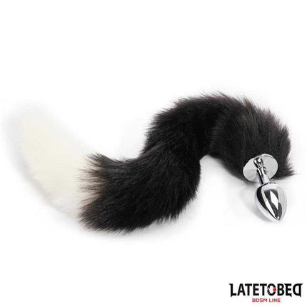 Fox Tail Anal Plug with 40 cm Black and White Tail