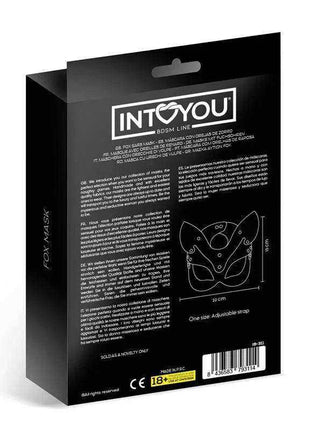 Foxssy Mask Adjustable black boxed product with white mask diagram, multilingual text and an adjustable strap label