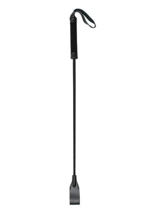 Fusta 70 cm black riding crop with a slim shaft, textured grip, wrist loop and flat rounded paddle end