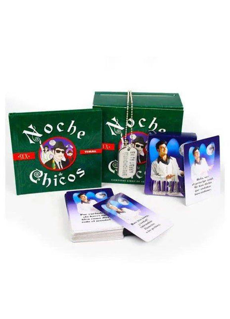 Game Boys Night bundle with green boxed games, illustrated cards, a metal pendant and collectible music-themed photo cards