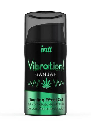 Ganjah Exciting and Vibration Gel 15ml bottle with cannabis flavor and warming, cooling, vibrating effects for shared intimate pleasure