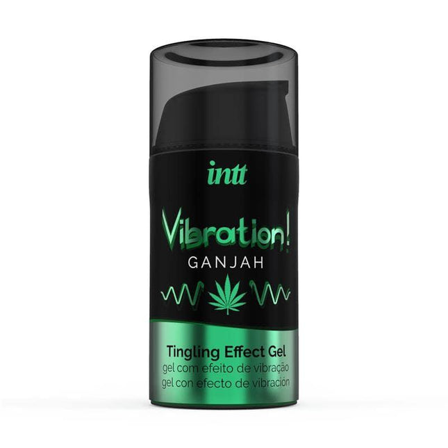 Ganjah Exciting and Vibration Gel 15ml bottle with cannabis flavor and warming, cooling, vibrating effects for shared intimate pleasure