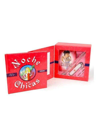Girls Night Game in bright red boxes with illustrated cards and a pink pen-shaped accessory